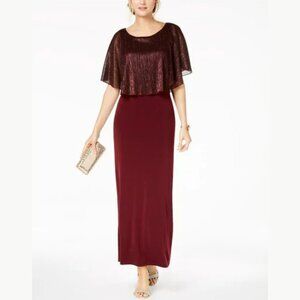 Connected Apparel Women's Metallic-Capelet Long Evening Dress - L